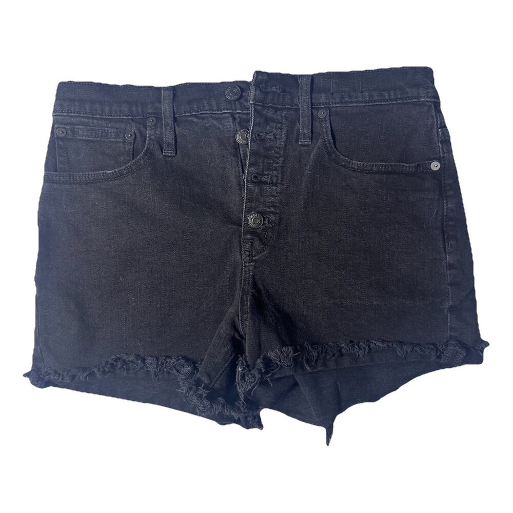 Madewell High-Rise Black Denim Jean Button Fly Raw Hem Shorts 28 Womens Capsule
